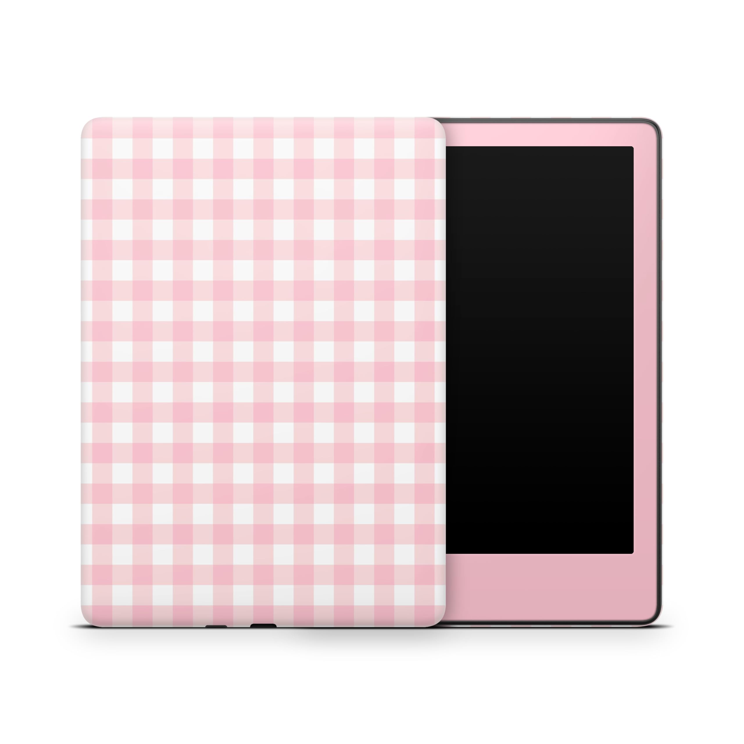 ZOOMHITSKINS Glitter Kindle Skin Compatible with Kindle Paperwhite Gen 12 (2024), Gingham Vintage Striped Cute Kawaii Pastel White Pink, Easy Bubble-Free 3M Vinyl Decal, Made in The USA