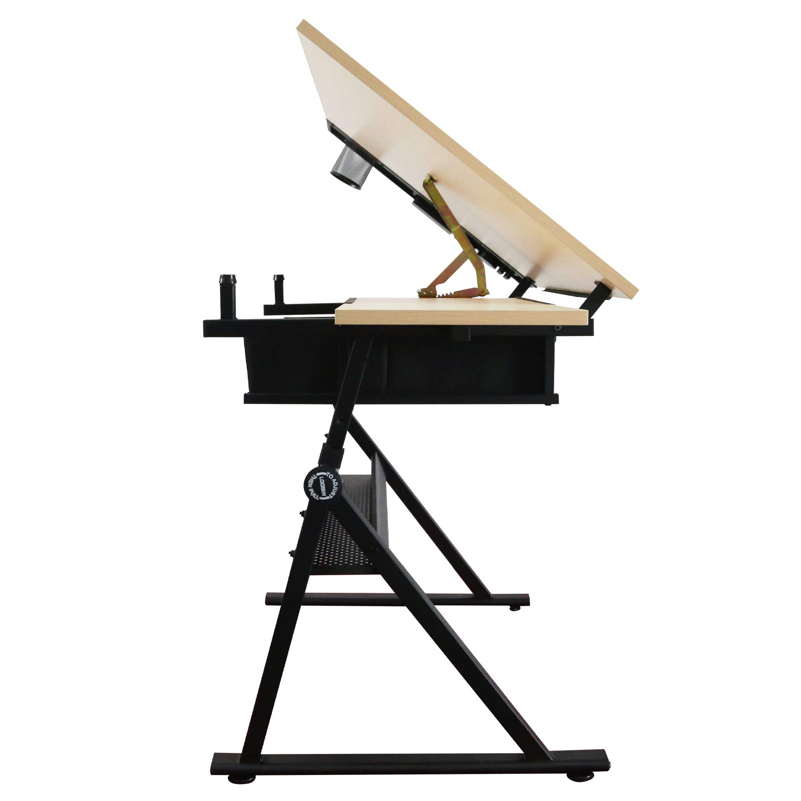 MIADOMODO® Tavolo da Disegno - Piano Inclinabile, Altezza Regolabile, con 2 Cassetti e Sgabello, Artistico, da Architetto - Scrivania da Disegno Tecnico