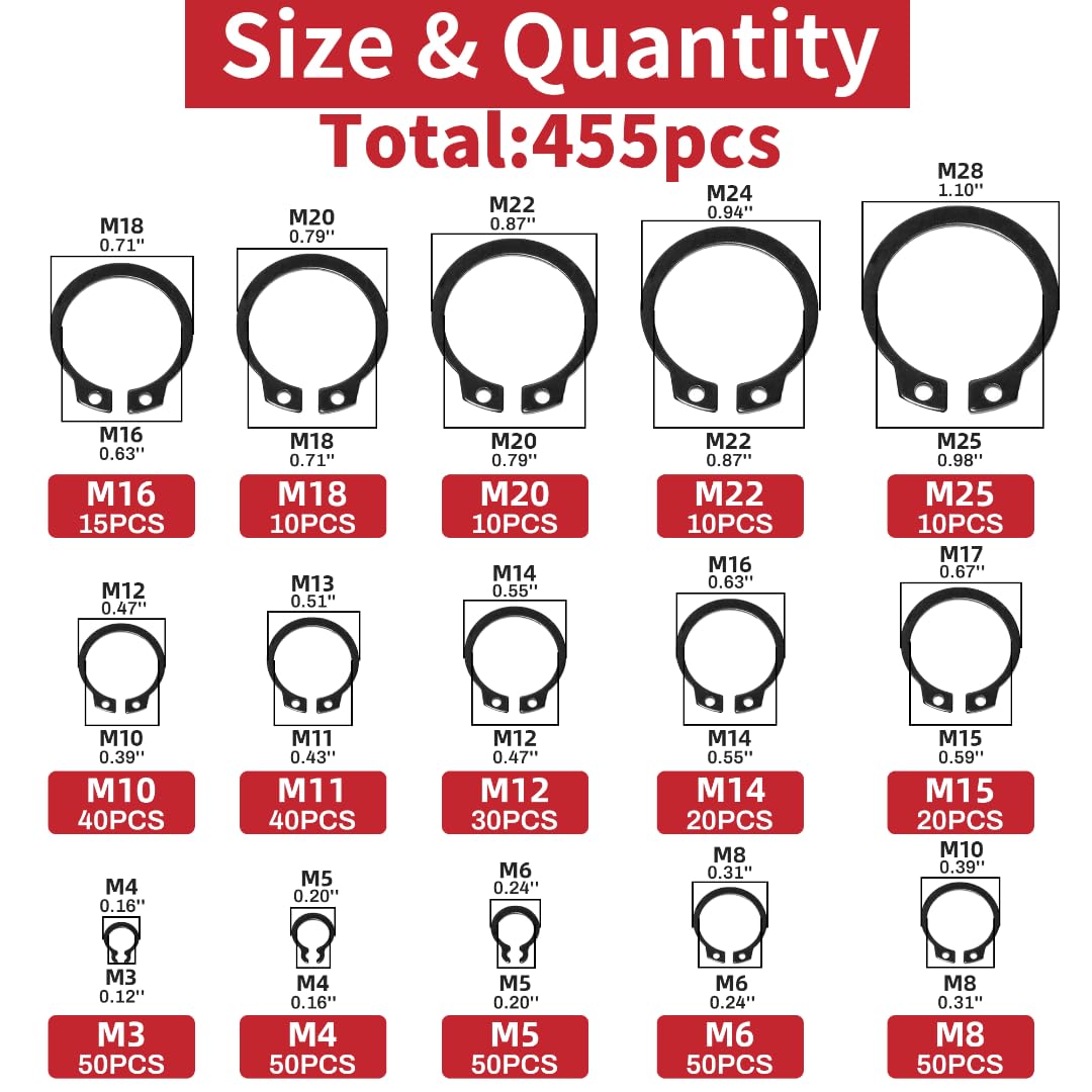 680pcs E Clips, Retaining Rings Various Sizes, Assortment External ...