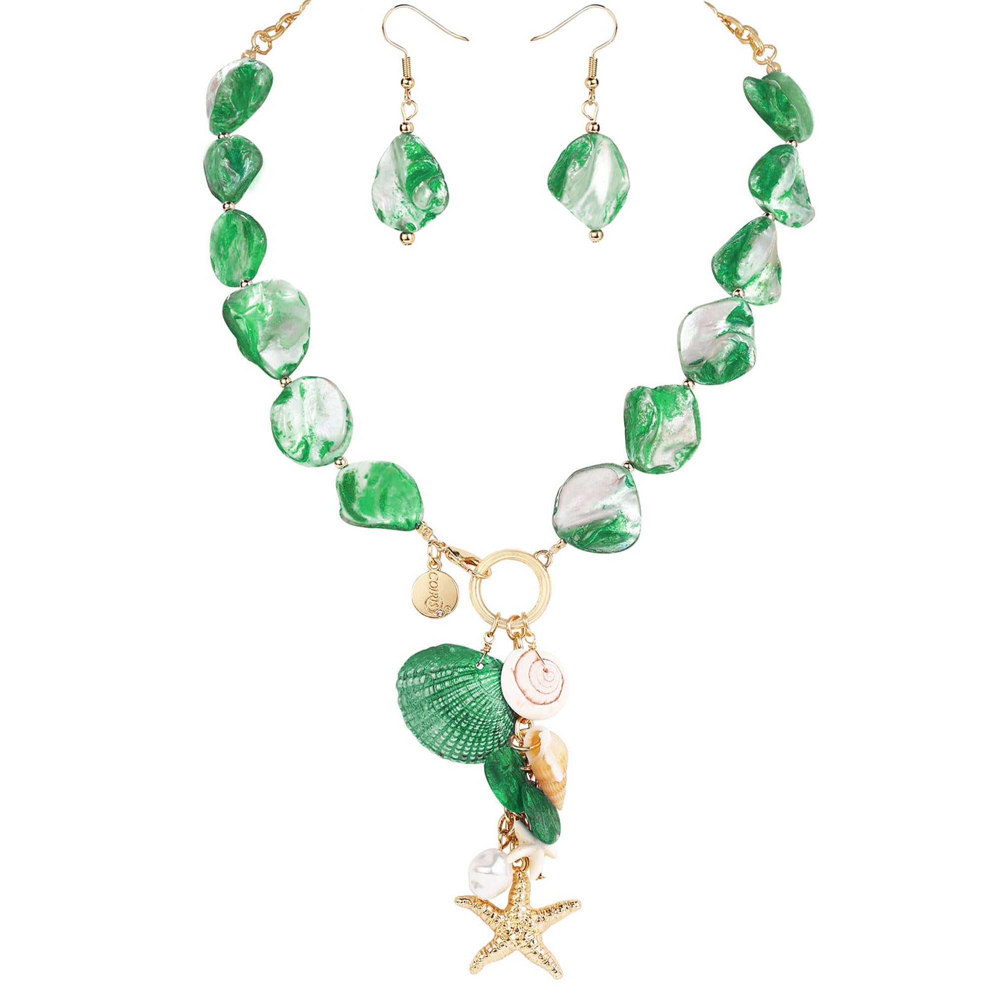 Coiris Natural Seashell Choker Necklaces Earrings Jewelry Set for Women Starfish Shell Freshwater Pearl Collar Necklaces for Women Irregular Mother of Pearl Jewelry Set