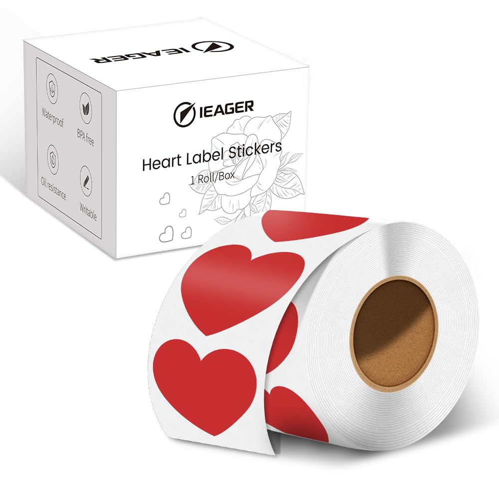 iEager Heart Shaped Thermal Stickers, 2 Inch Printable Stickers, Self-Adhesive Labels Roll for Decor, Home Storage, Thanks Card, Gift Box, Custom Logo
