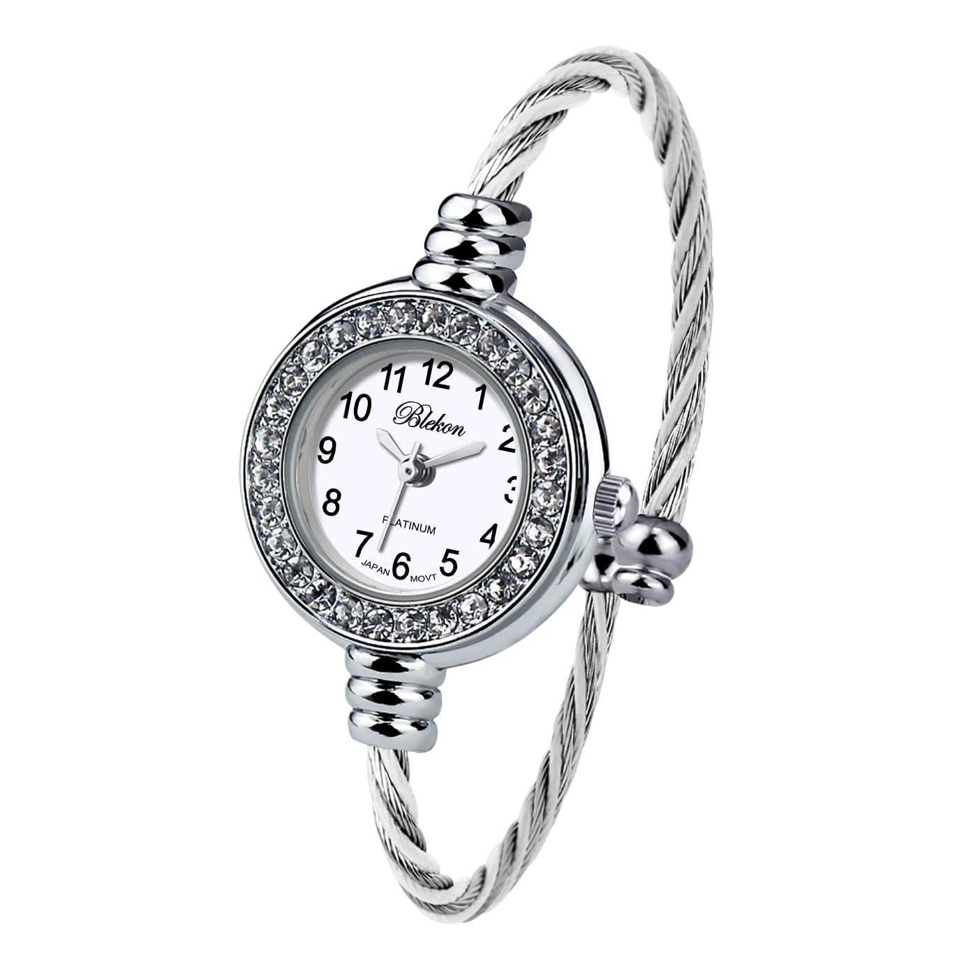 BlekonCollections Women's Cuff Watch - Round Analog Display Arabic Numbers 23mm Case Wire Bracelet Watch for Women Elegant Cable Cuff Bangle Wrist Watch