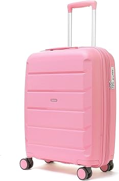 Rock Tulum Small Expandable Hard Shell Cabin Suitcase in Bubblegum Pink - Lightweight & Durable, 360 Swivel Wheels, Telescopic Handle, Impact-Resistant & TSA Combination Lock - 55x40x25cm 3KG
