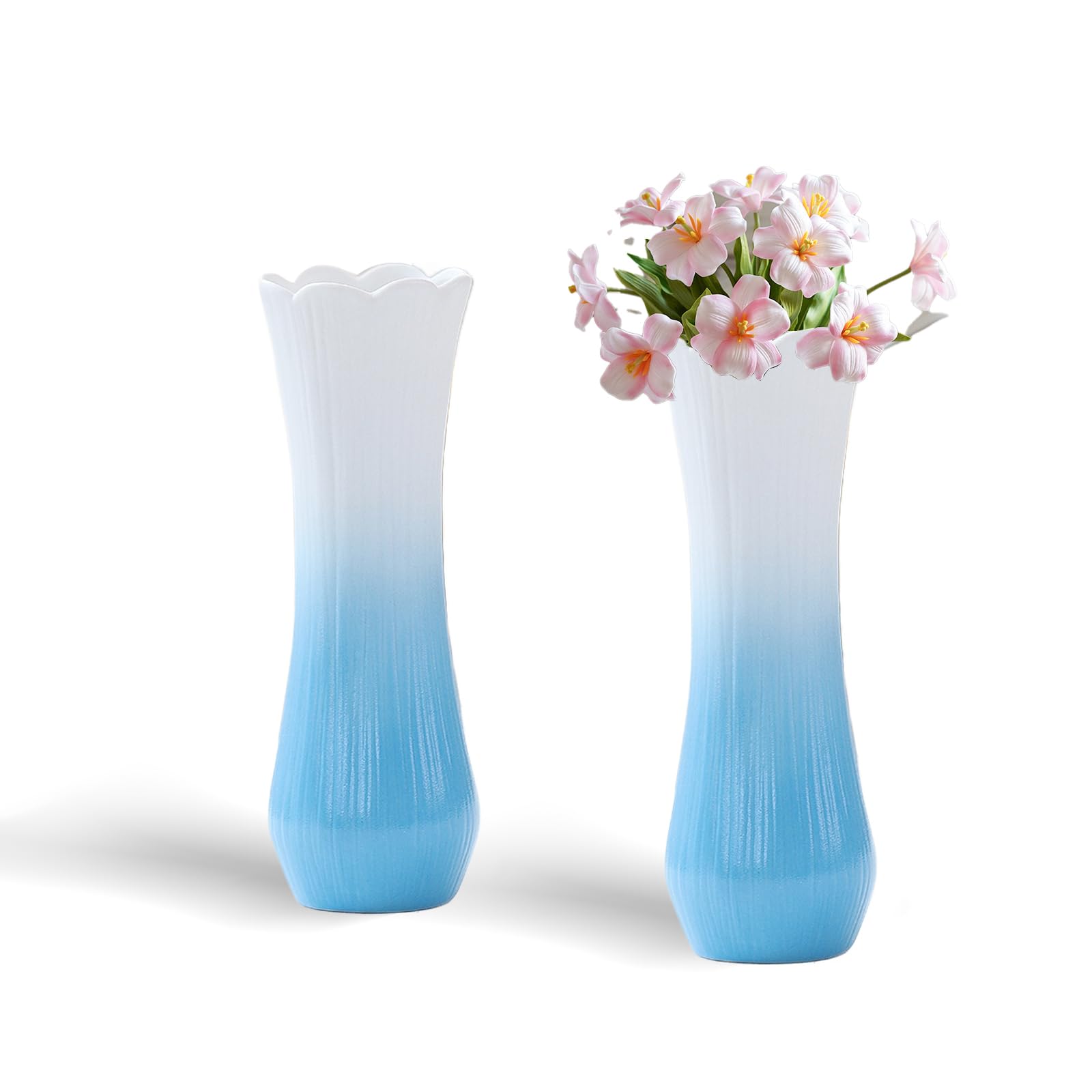 Jarrón de Cerámica, Minging Jarrones Blancos Jarrones Decorativos para Flores y Pampas Jarróns Sencillo y Minimalista para Casa Oficina Jardín Fiesta Boda Decoración Jarrón de Moderno (Azul)