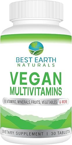 Best Earth Naturals Multivitaminas veganas con 80 nutrientes clave para el bienestar y la vitalidad, 30 unidades