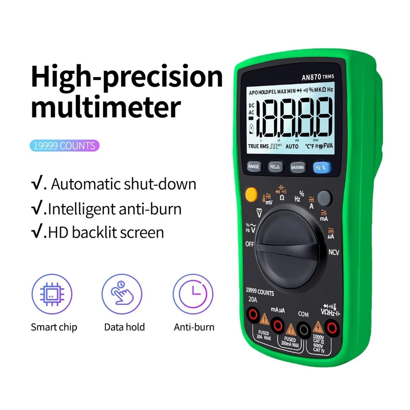 Multimetr Cyfrowy AN870 19999 Zlicza True Multimetry Tester Próbnik Elektroniczny Profesjonalny Miernik Pojemności Szybko Dokładnie Łatwy Odczyt(Red Advanced)
