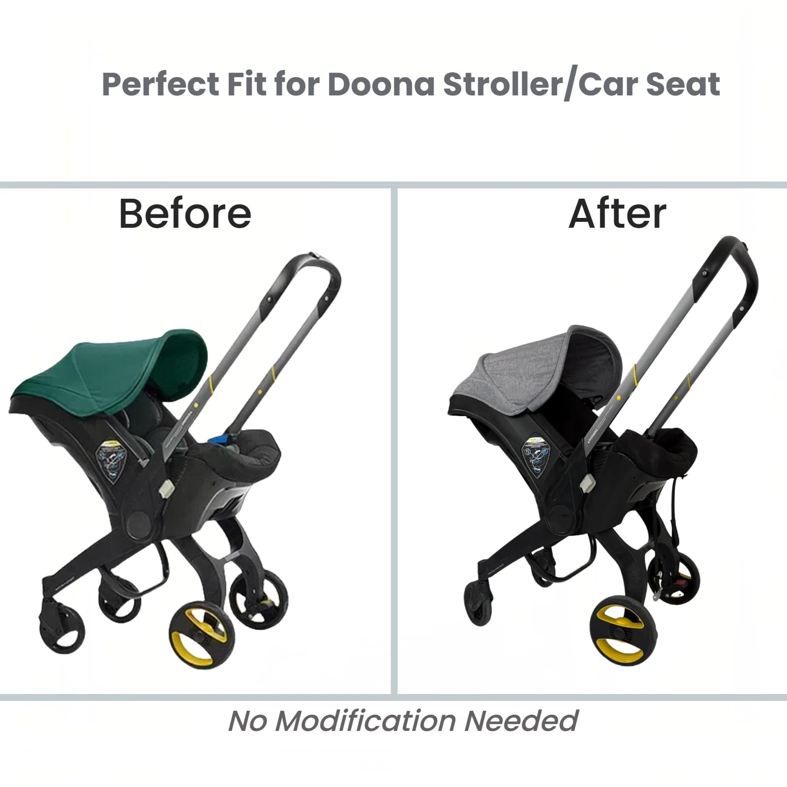 Compatible with Doona Canopy Replacement, Doona Hood Replacement for Doona Car Seat Stroller, Thick Wrinkle-Resistant Sun Shade Cover with Elastic Fasteners & Safety Seat Belt Pads (Grey) — view 3