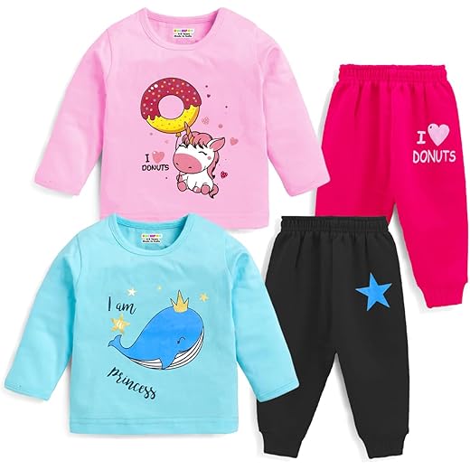 Baby Girl Cotton T-Shirts + Pyjamas Set