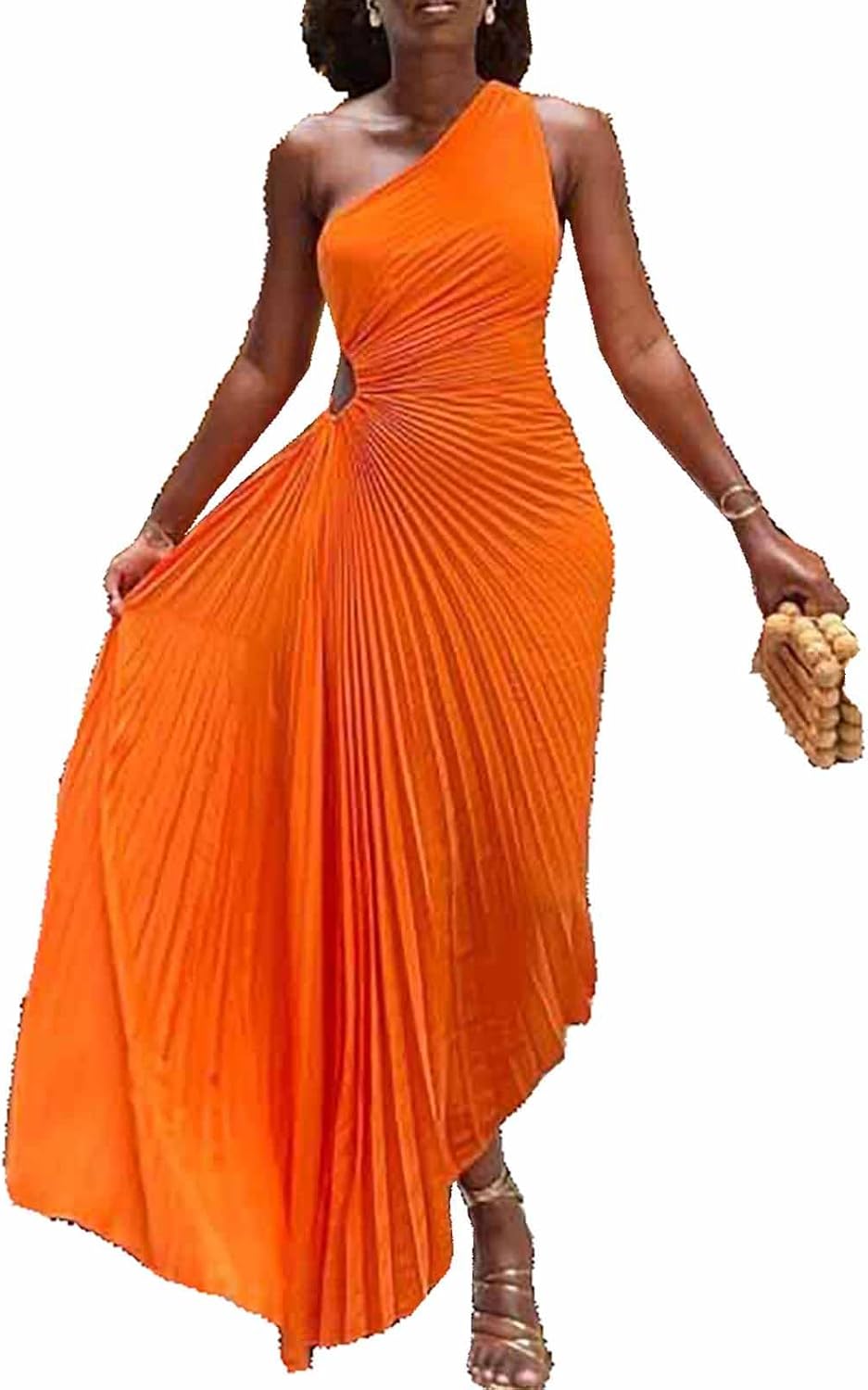 Yuopeid Women's Sexy One Shoulder Sleeveless Fashion Pleated Irregular Hem Cocktail Club Party Long Maxi Dress