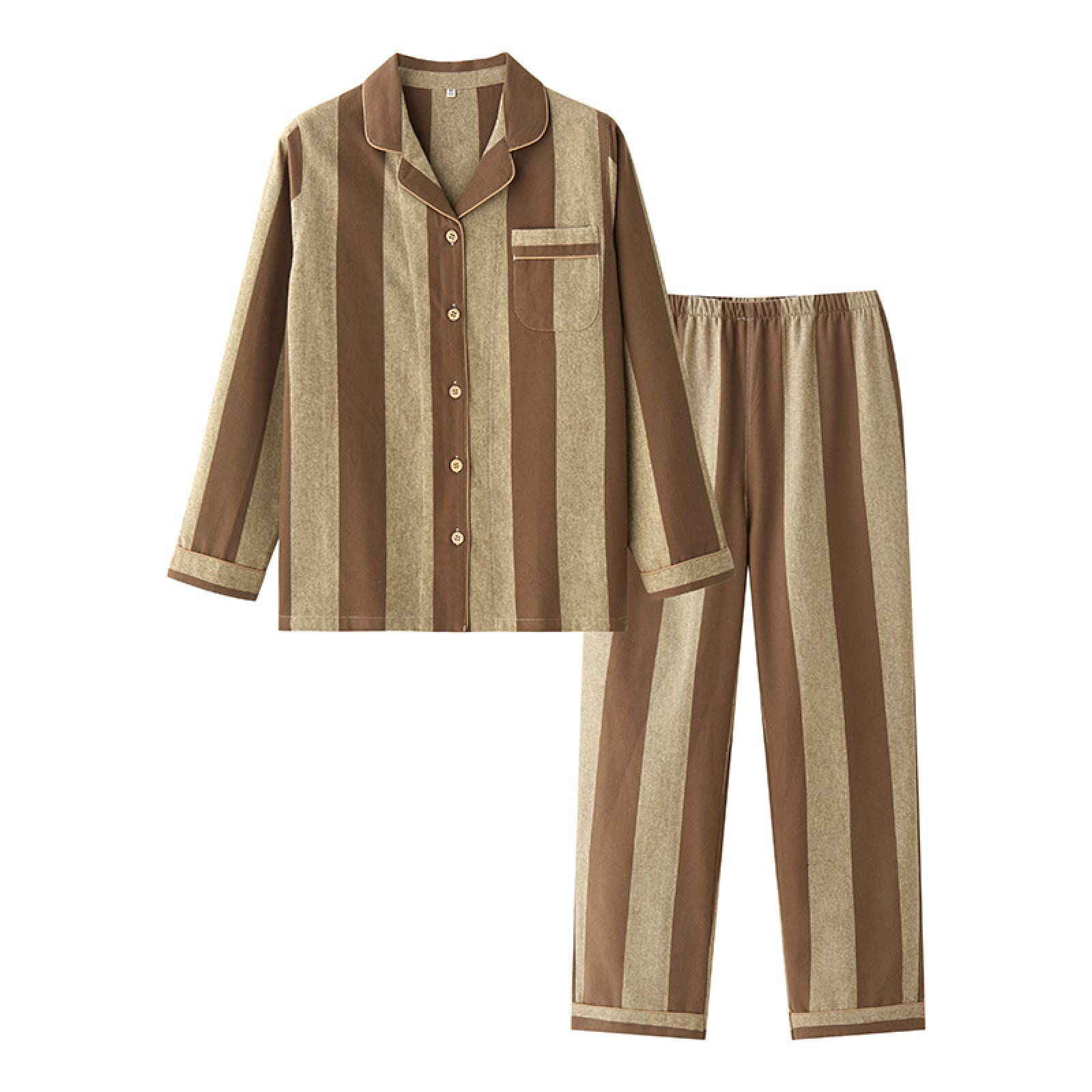 BOMEETSIA Conjunto De Dos Piezas De Pijama De Algodón para Mujer, Traje De Manga Larga para El Hogar De La Pareja, Felpa Cepillada De Algodón Hecha A Mano,marrón,S (Peso 5-105 Catties)
