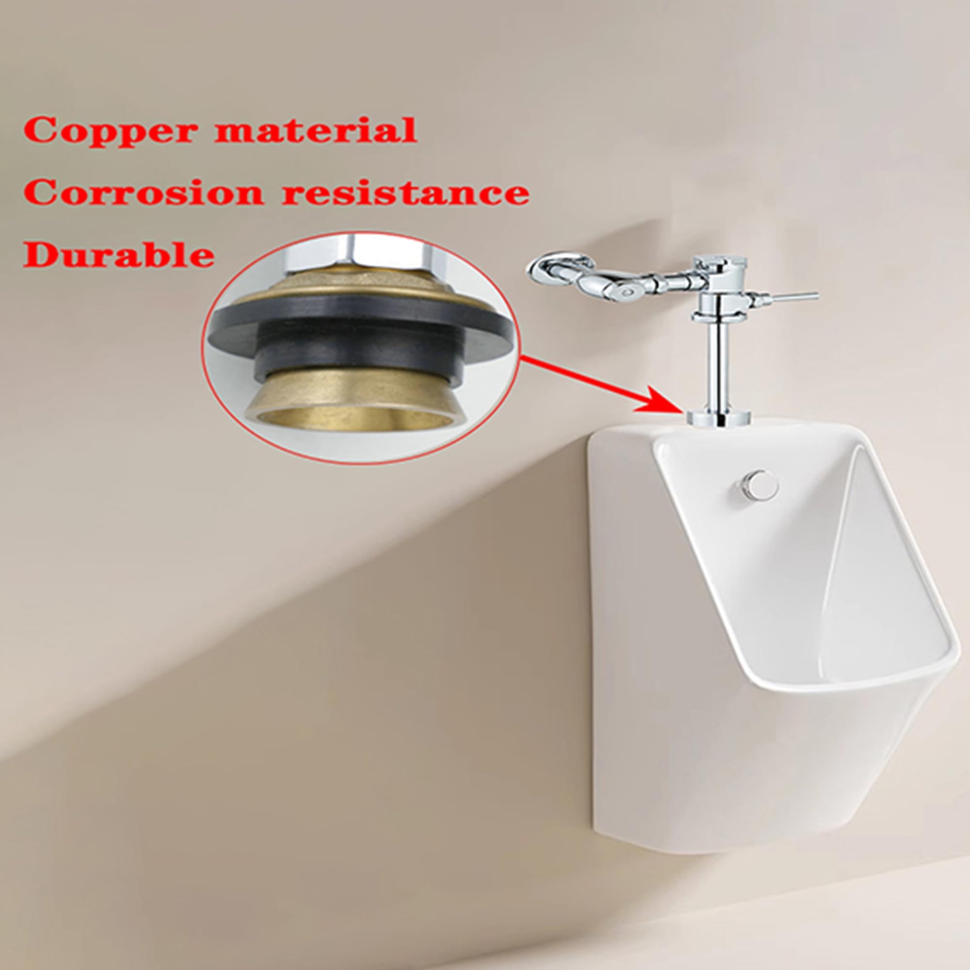 Válvula de descarga de orinal manual expuesta, perilla de volumen de agua ajustable, acabado cromado pulido, adecuado para lugares públicos, hotel, oficina, mercado