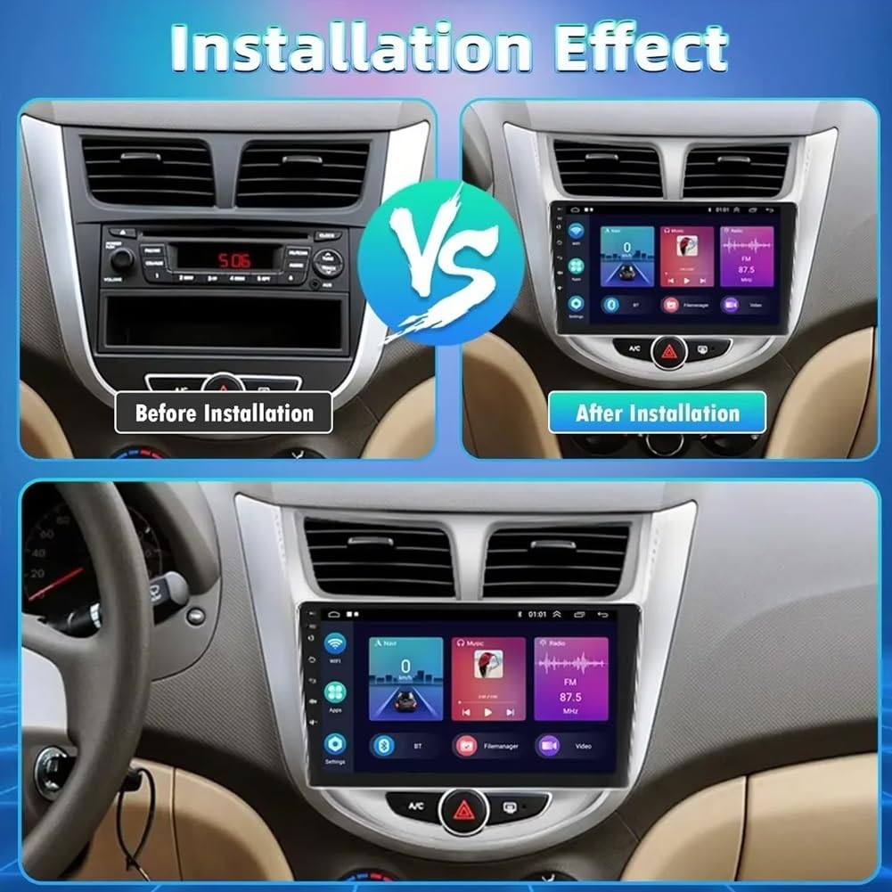 Wyświetlacz Carplay dla Hyundai Accent Verna Solaris 2011-2019 Przenośne Radio Samochodowe Z Ekranem Dotykowym Hd, Funkcją Mirror Link I Carplay;, 8 Rdzeń 6G+128G