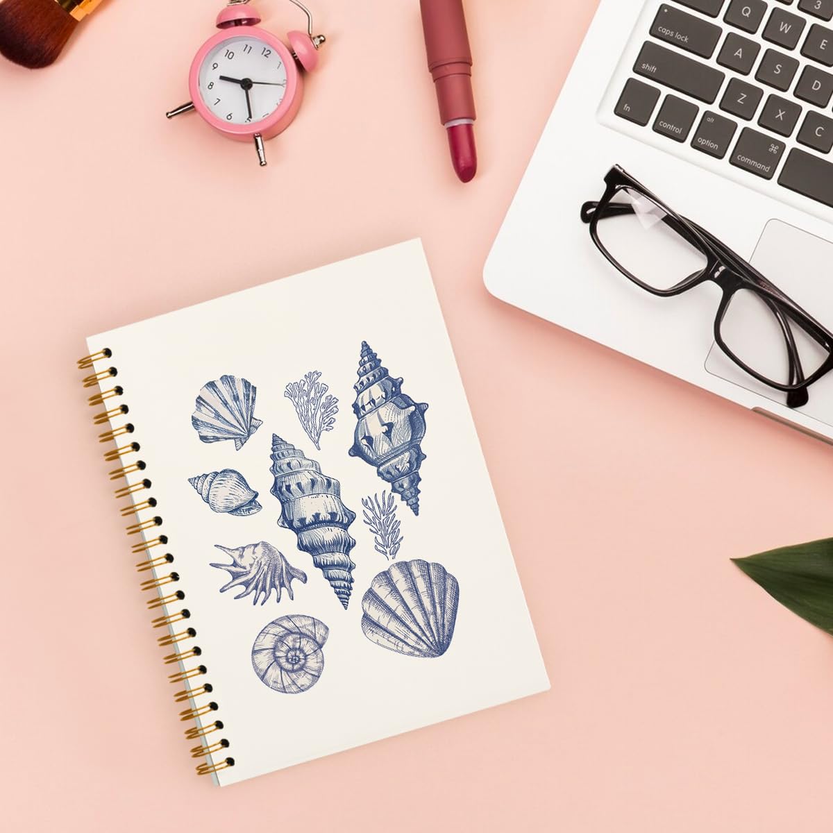 ULEGIE Cuaderno de coqueta de playa, cuaderno preppy de concha, cuaderno femenino, bonito cuaderno estético, suministros de oficina preparados, cuaderno espiral de tapa dura de 5.5 x 8.3 pulgadas