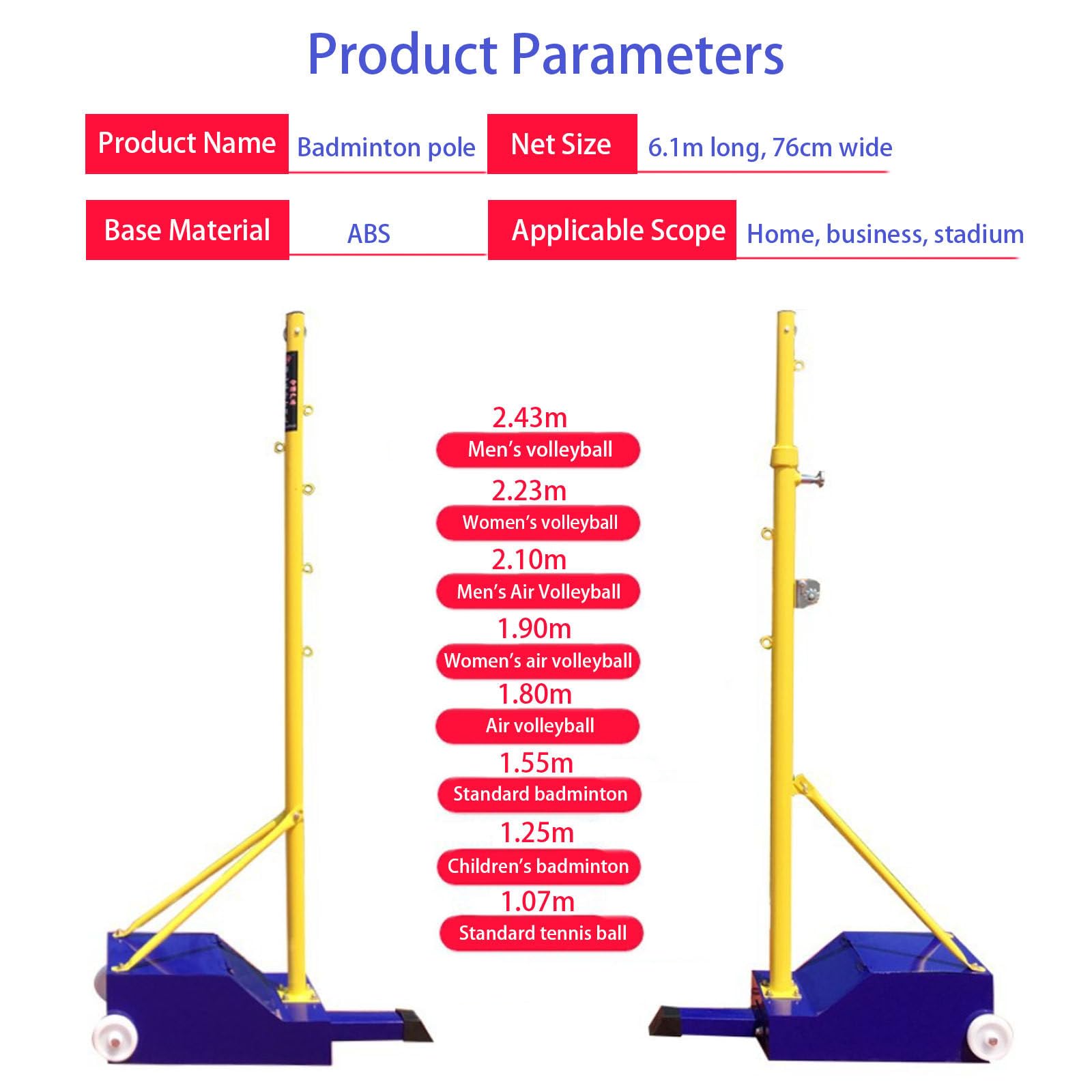 Pali da pallavolo portatili Badminton Net Frame Freestanding Sport Attrezzatura di formazione per la scuola di spiaggia del campo Facile Move