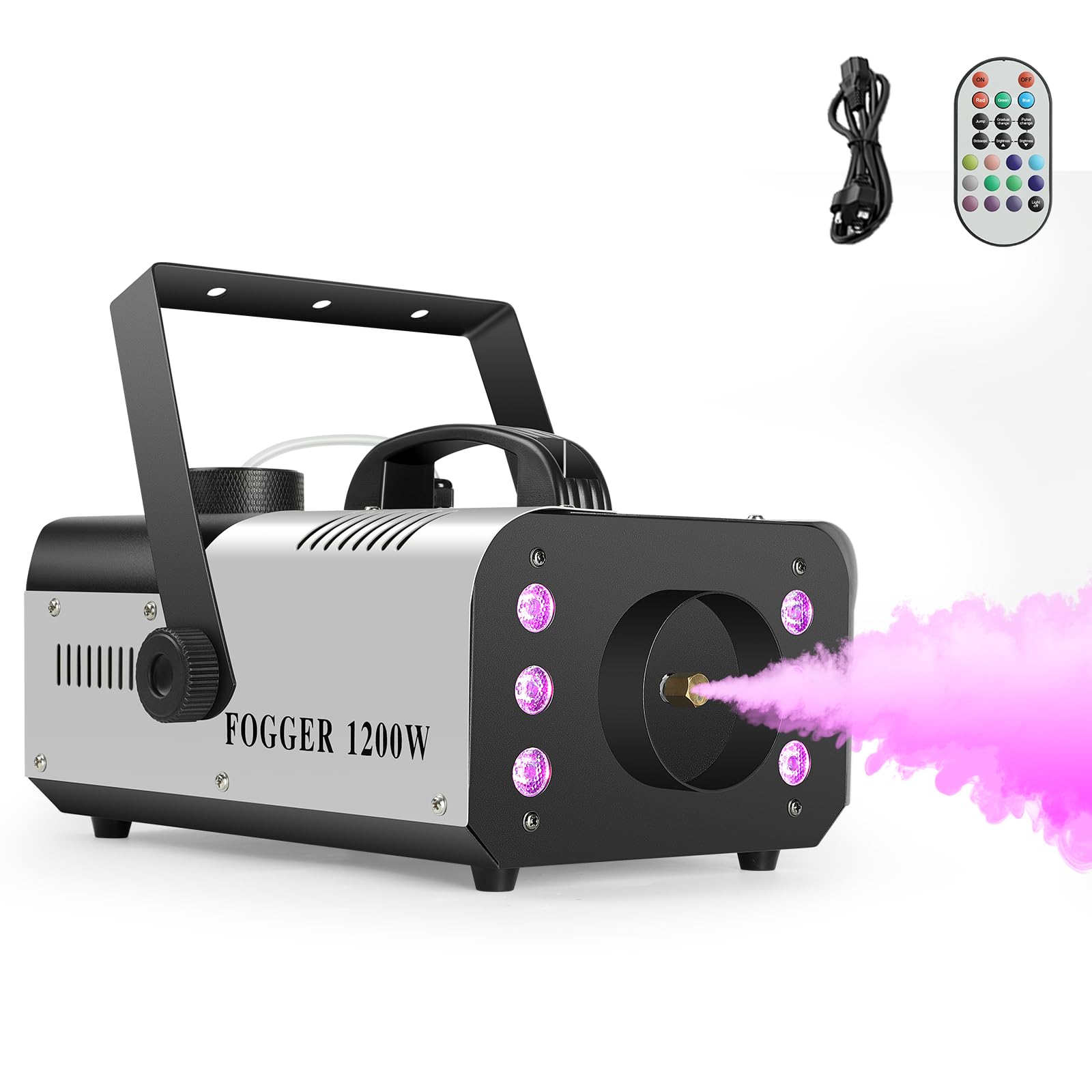 Fog Machine with Wireless Remote | Smoke Machine with 14 Colorful lights, for Indoor Outdoor Halloween, Party, Wedding, DJ Club Stage Effect(1200W Silver).