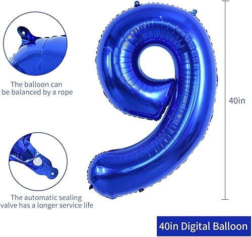 Miniatura 2 de TONIFUL Globo de 40 pulgadas azul marino número 9 Mylar de gran tamaño azul oscuro digital nueve globo para fiesta de cumpleaños, despedida de