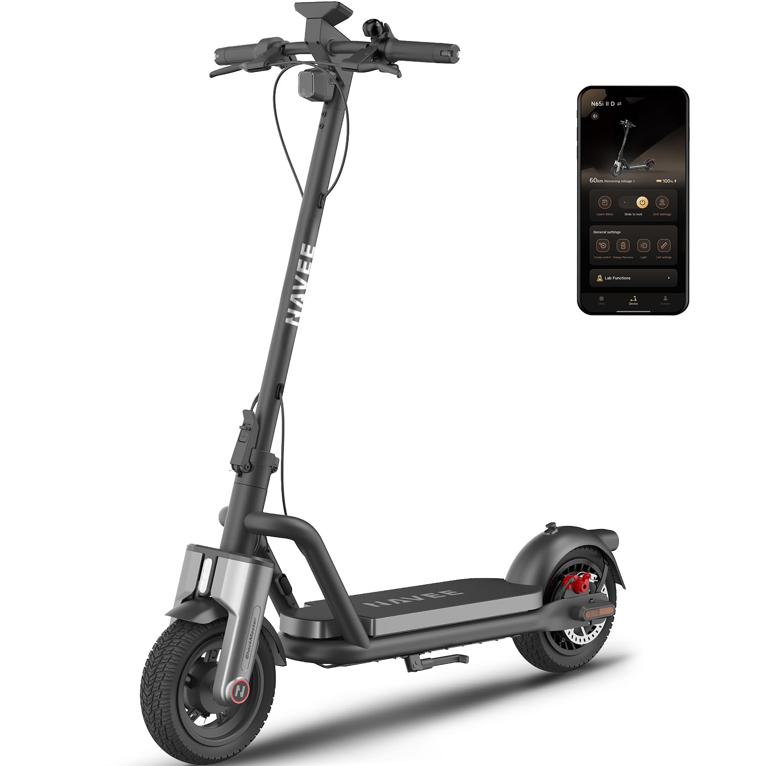 NAVEE N65i Serie, e Scooter mit Straßenzulassung, Scooter Electric ABE, 10 Zoll, max. 65-70 km | Vierfach-Federung | Klappbar mit IPX5 & TÜV-Zulassung Elektroscooter Elektroroller für Erwachsene