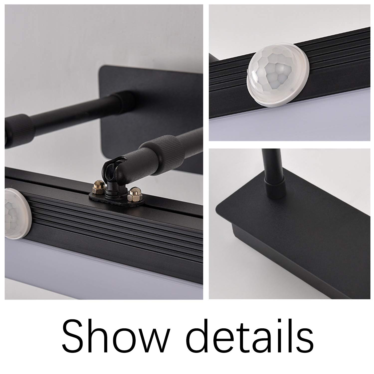 ACMHNC Bad Spiegelleuchte Mit Bewegungsmelder,LED Schwarz Spiegellampe Badezimmer Mit Schalter,4000K Schminklicht Badlampe Einstellbar&Drehba,Wandleuchten Aus Metall Für Spiegel Schminktisch,50cm/10w