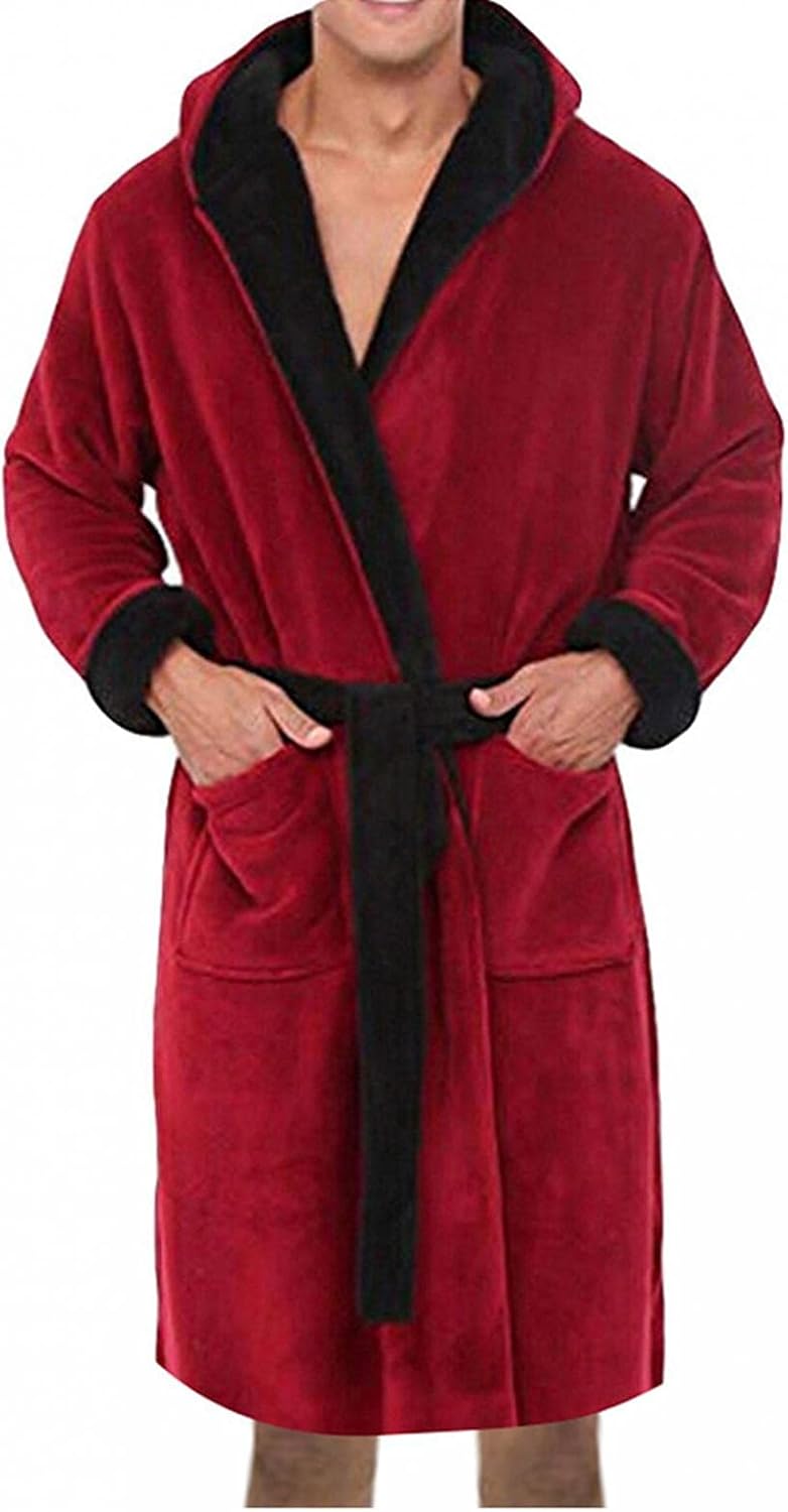 Zilosconcy Bata Hombre Invierno Camisón Cálida de Manga Larga Albornoz Largo Bata de Estar por Casa Mujer Invierno con Capucha Ropa de Dormir Suave Material Forro Polar Regalos para Hombre