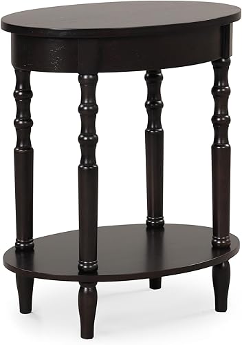 Giantex Mesa auxiliar ovalada, mesa auxiliar de 2 niveles con estante de almacenamiento y patas de madera maciza, mesa decorativa moderna para sala