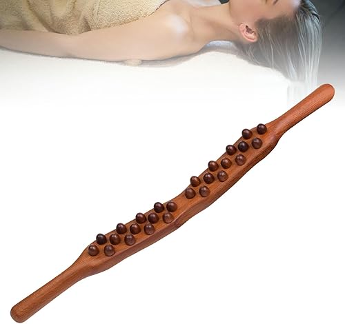 Miniatura 5 de Palo de masaje de madera Guasha Scraping Stick Handheld 26 cuentas Point Gua Sha Stick Masaje corporal para cinturaespaldahombromuslopierna