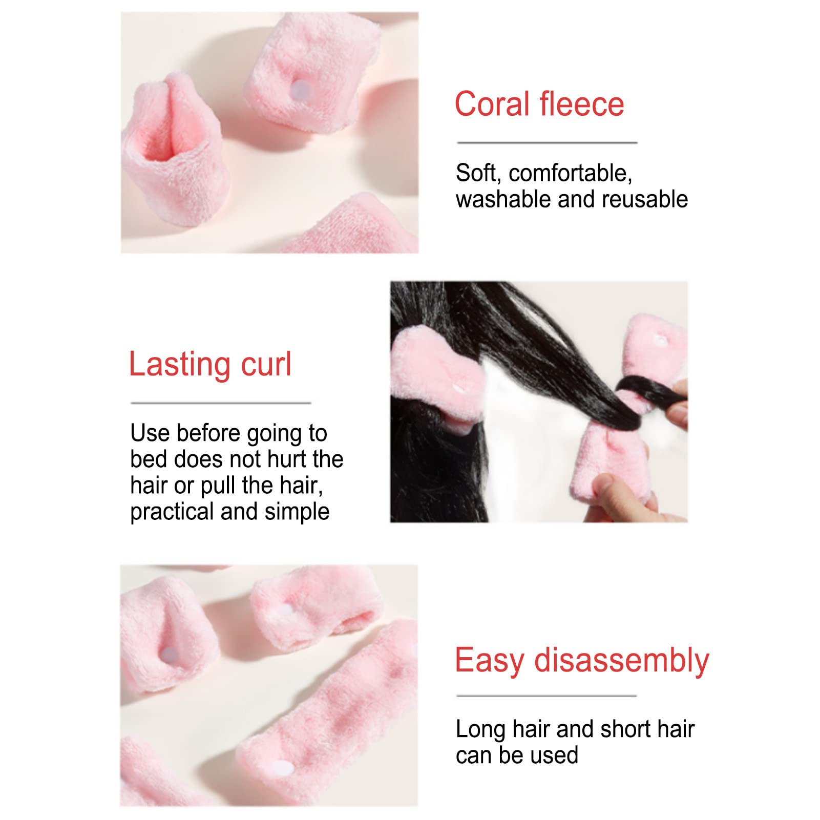 Sleep Hair Rollers, 12pcs Heatless Coral Fleece Not Hurt Hair Heatless Hair Curler for Hair Styling