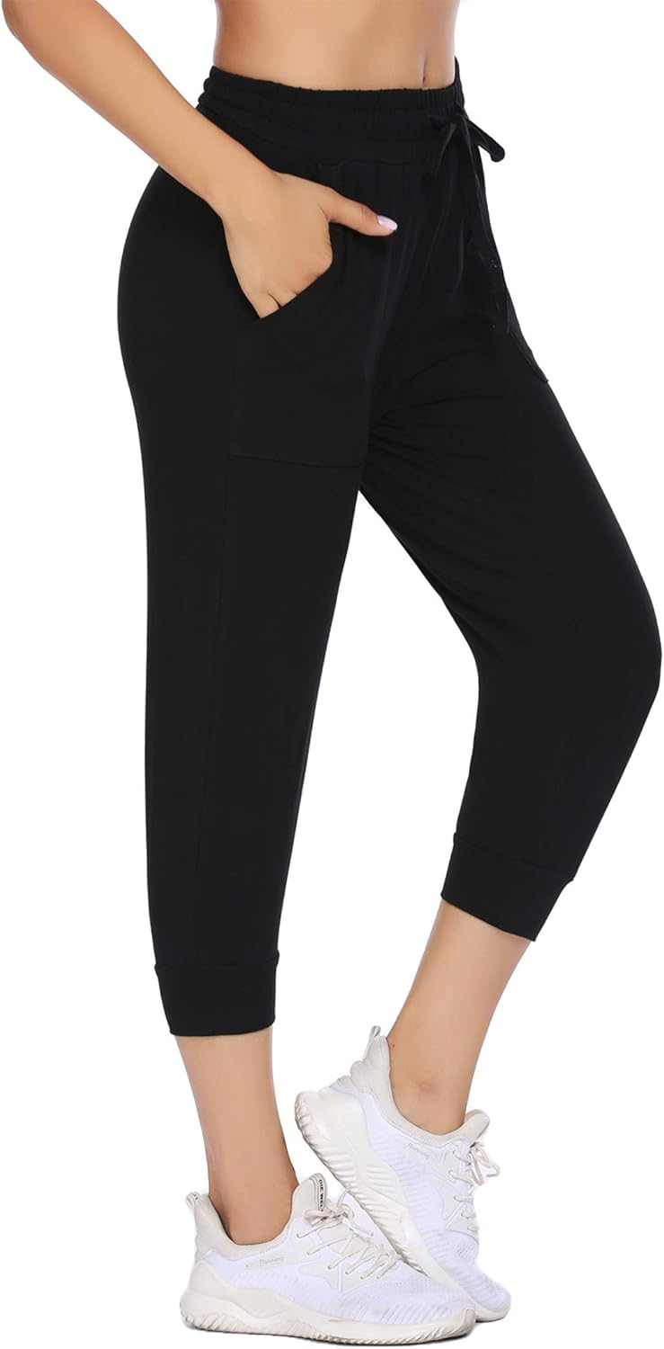 COOrun Women's Capri Joggers Lightweight Cotton Sweatpants Workout