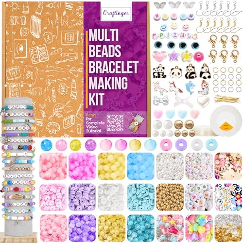 Image of Craftinger Multi Beads for Jewellery Making Kit, Colorful Beads Set for Kids DIY Craft Bracelet Necklace Making, Activity Games for Girls Age 6-12 Years Old