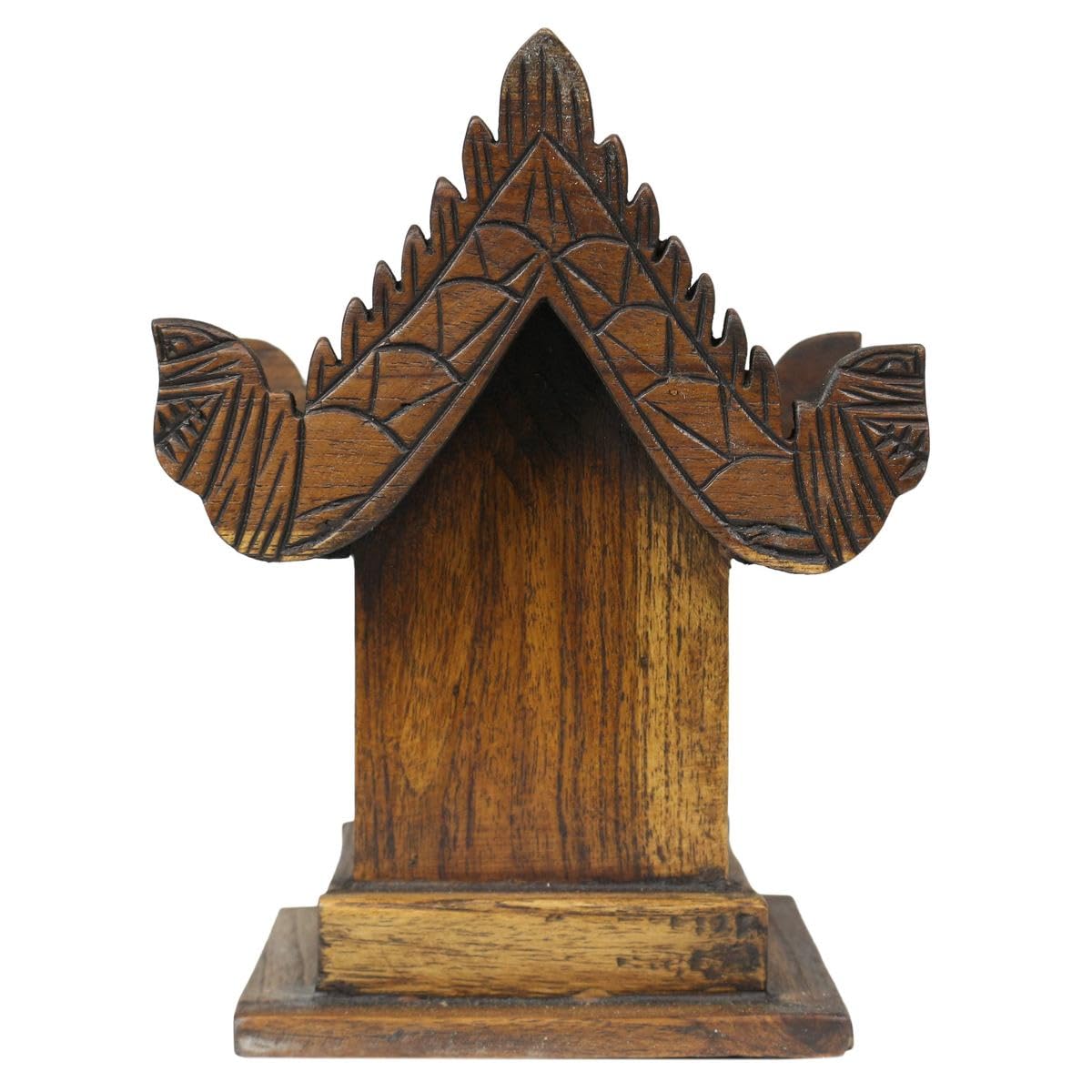 Traditionelles Geisterhaus aus Holz in Braun Geisterhäuschen San Phra Phum Feng Shui Thailand Asien Klein 16 cm