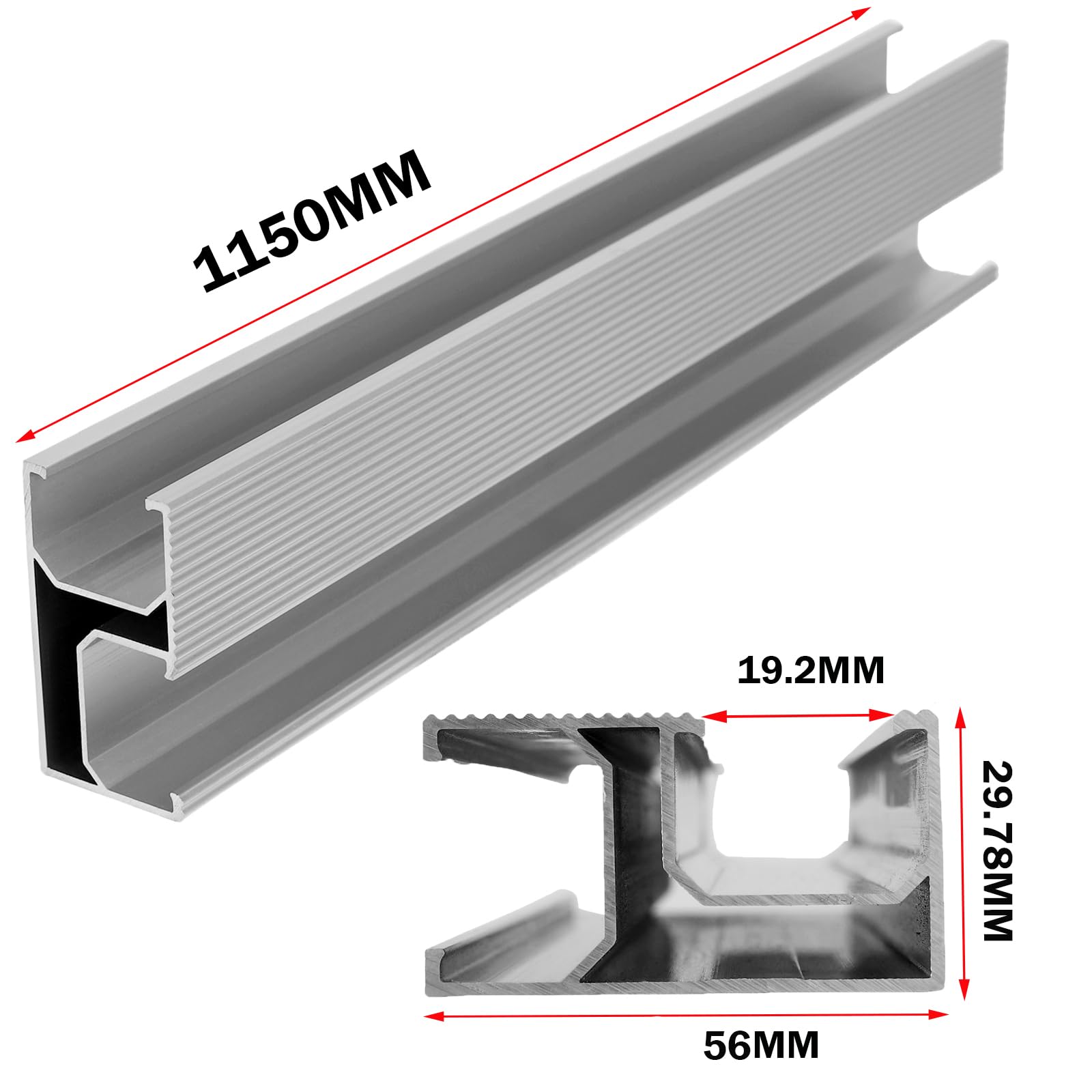Warmfay Juego de soporte para módulo solar, riel de montaje fotovoltaico de aluminio, 1150 mm, abrazadera negra para módulos de 40 mm de grosor, ganchos para techo, módulo solar de tejas, juego de
