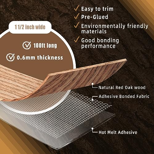 Image of GSCIT Club Red Oak Edge Banding, 1 1 /2 inch x 100ft roll of Veneer Edge Banding -Pre-glued Flexible, Real Wood Tape Banding for Cabinet Repair Furniture Restoration, (ZYKJ-1 1 /2-100-RedOak)