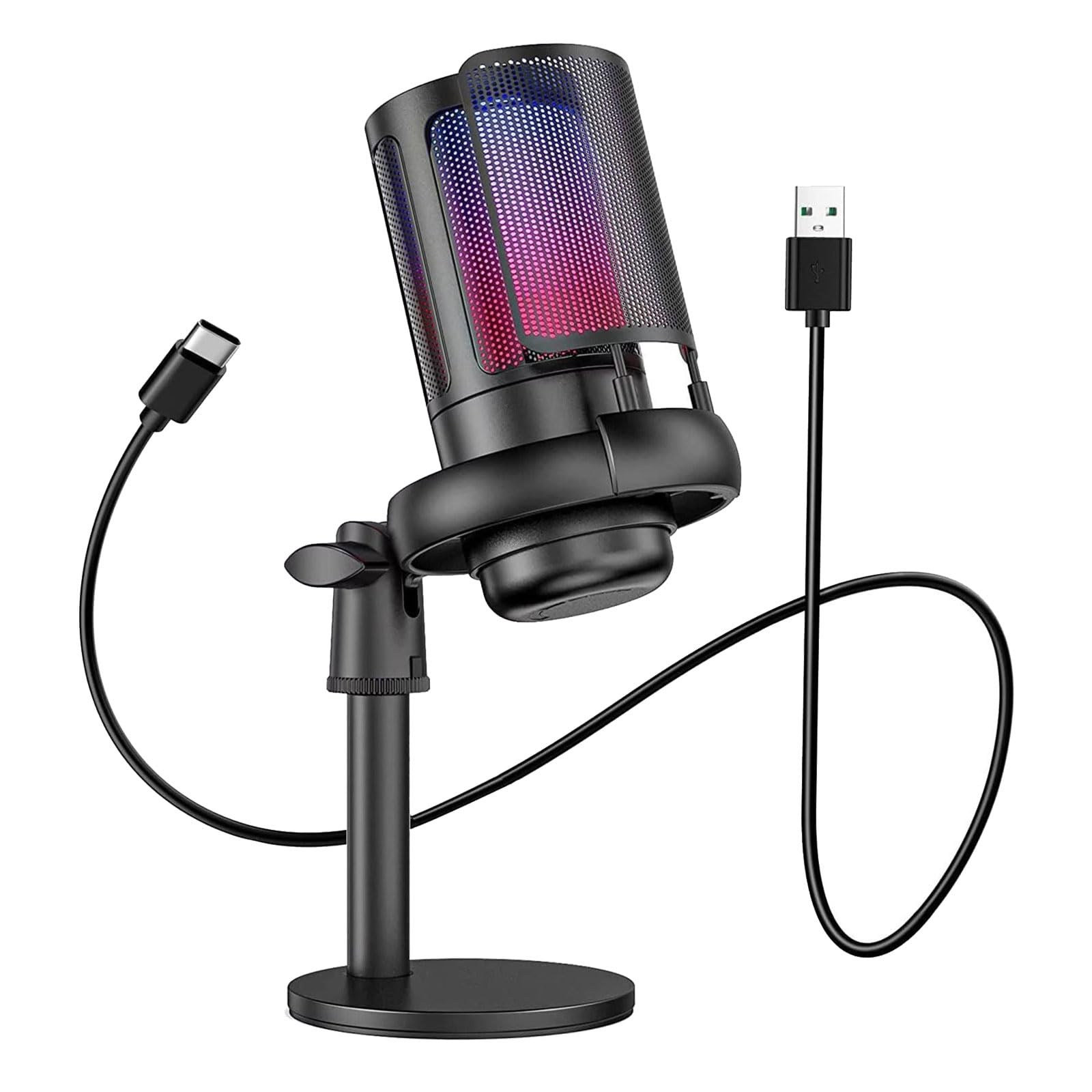 Microfono USB migliorato a LED per streamer di gioco, presentatori di podcast, con suono chiaro e facile installazione microfono USB con cancellazione del rumore