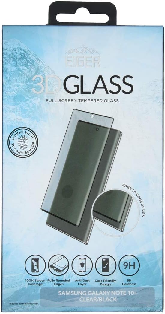 EIGER 3D Glass for Samsung Galaxy Note 10 + Full Screen Premium Tempered Glass Screen Protector in CLEAR/BLACK with Cleaning Kit