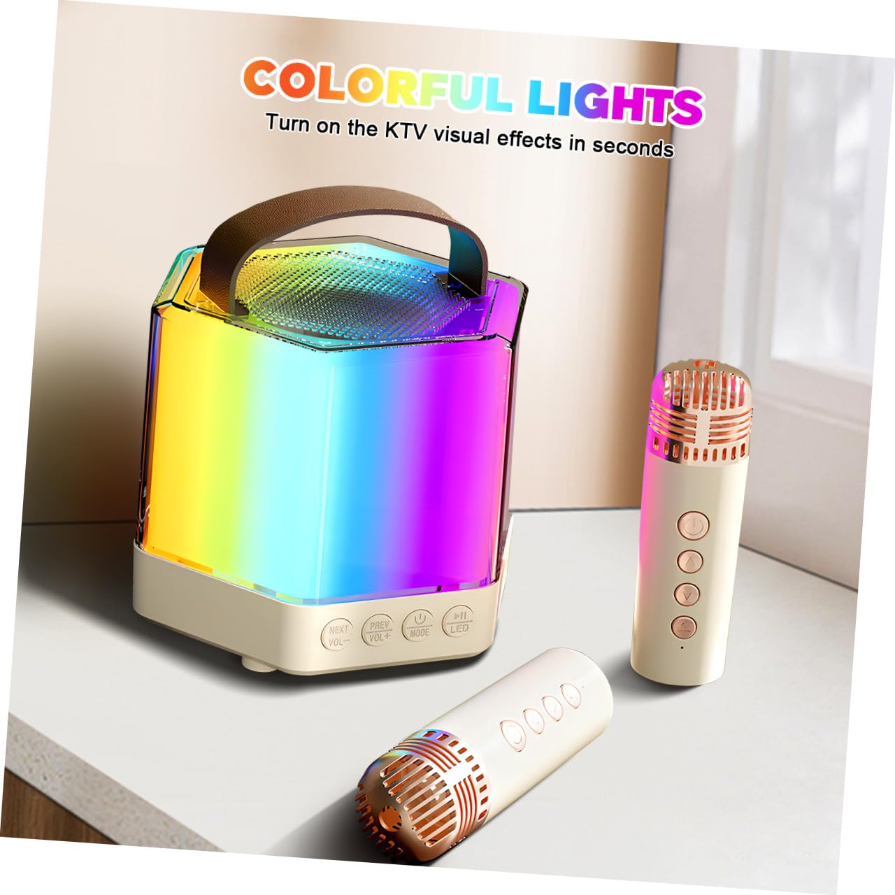 Mini Máquina de Karaoke Portátil Q7 Abs Beige 1200mah | Conjunto de Micrófono y Altavoz, Instant Karaoke sin Configuración Compleja, para Reuniones Familiares y Eventos