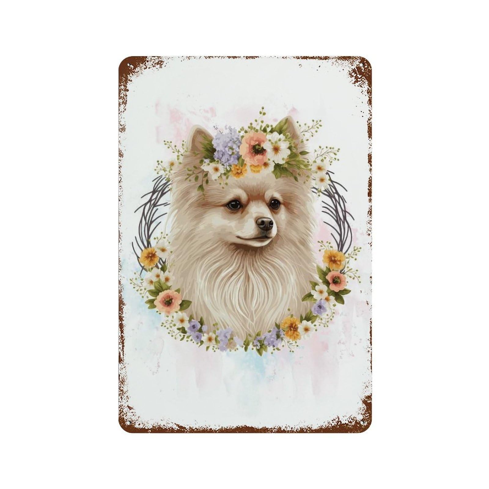 Pomeranian Pom Pom Dog Art Decorative Tin Sign 11.8"x7.9", Retro Wall Decor for Basement, Hobby Room And Garage Decor