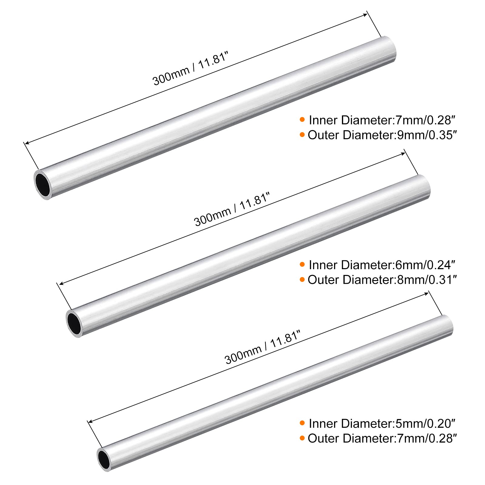 Sourcing Map Aluminium Rundrohr - 32mm Innendurchmesser 35mm Außen 300mm