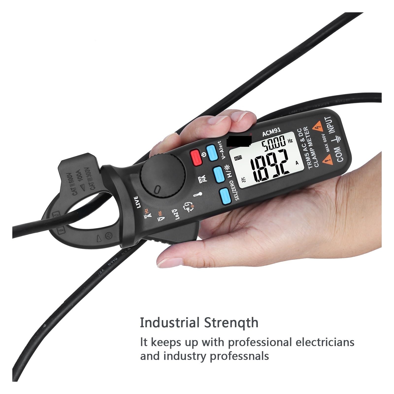 Pinza amperimétrica digital, Medidor De Pinza Digital Profesional, Amperímetro Precisión 1mA, Abrazadera DC AC 100A, Multímetro, Probador Voltaje Reparación Automática(ACM91Black and T1101)