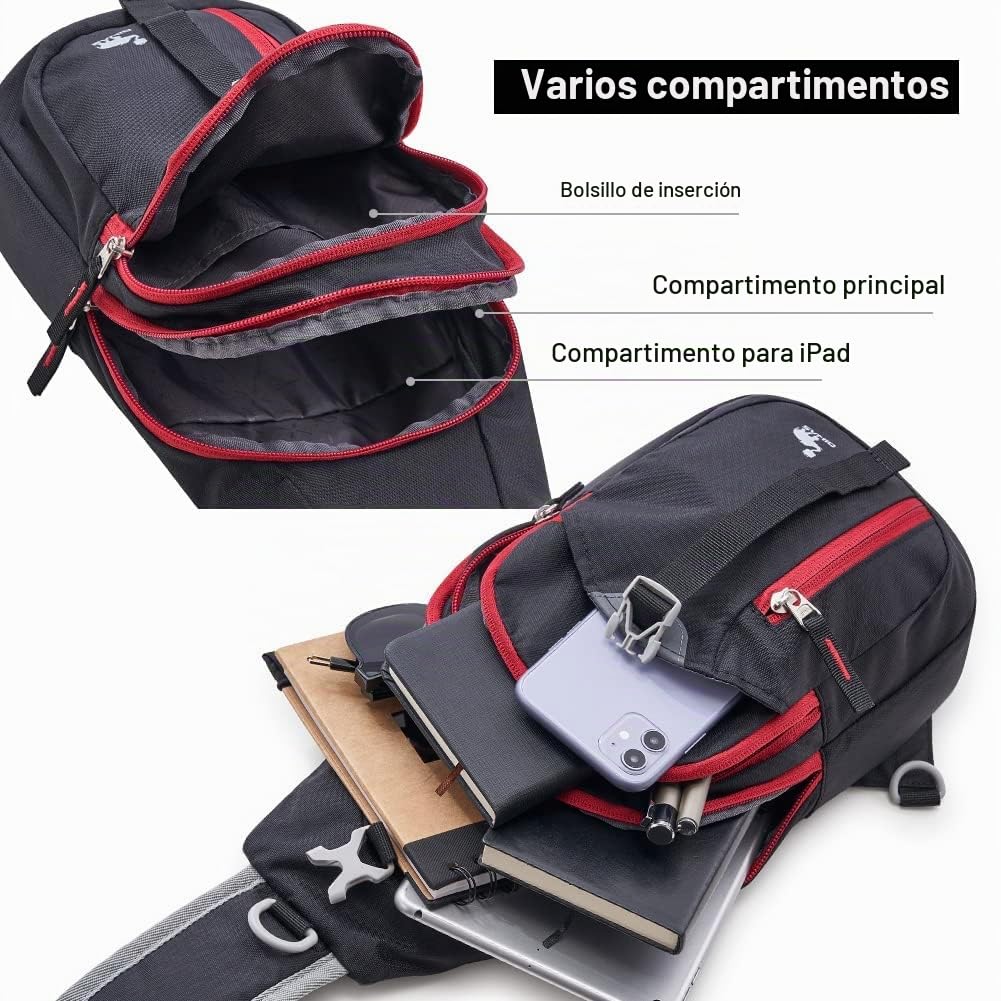OIWAS Bolso Bandolera Hombre Cruzada Mochila Negra Pequeña Bolsa de Hombro para Deportes al Aire Libre Senderismo Ciclismo Montañismo y Viajes