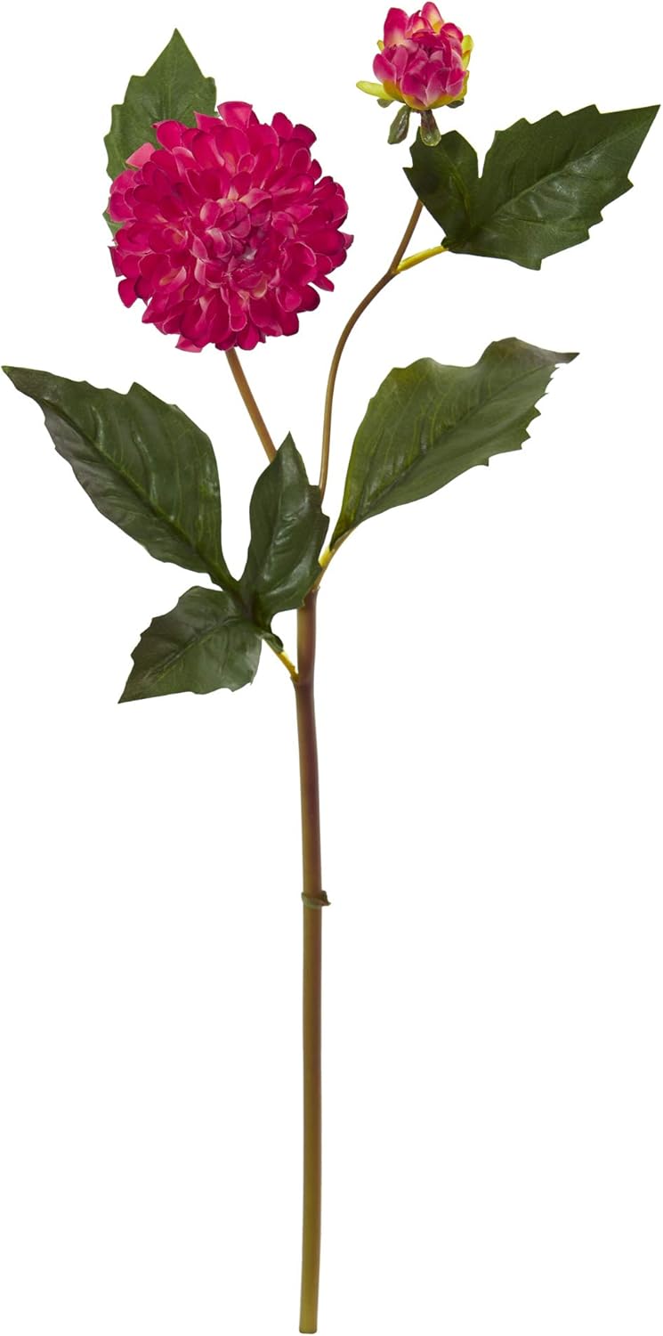 Nearly Natural 19in. Dahlia Artificial (Set of 6) Silk Flowers, Yellow/Pink