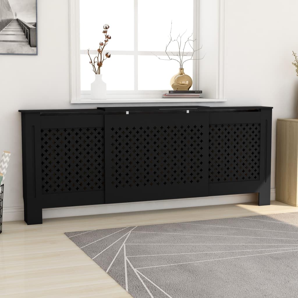 vidaXL Modern Adjustable MDF Radiator Cover, Sleek Design, Versatile Shelf, Durable Construction, Black, 55.9