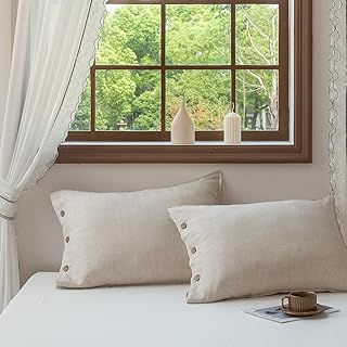 EVERLY 100% Linen Pillowcases Set of 2, French Linen from Normandy, 20X26Inch Standard Size, Natural Color, Coconut Buttons Closure, Flax Pillowshams-Pillowcase-Linen