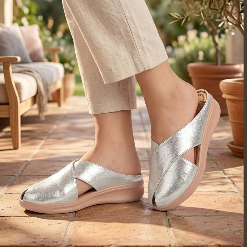 Image of FAUSTO Women Criss Cross Strap Design Perforated Slip On Shoes | Back Open Casual Shoes for Office, Outdoor, Party