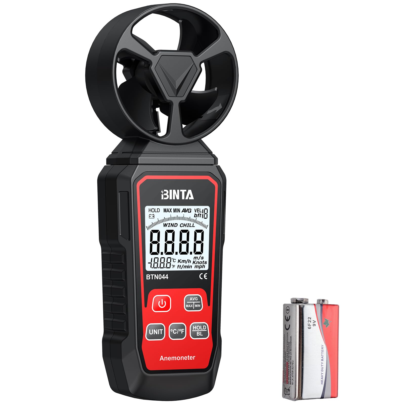 BINTA Handheld Digital Anemometer, Portable Wind Speed Meter with Backlight