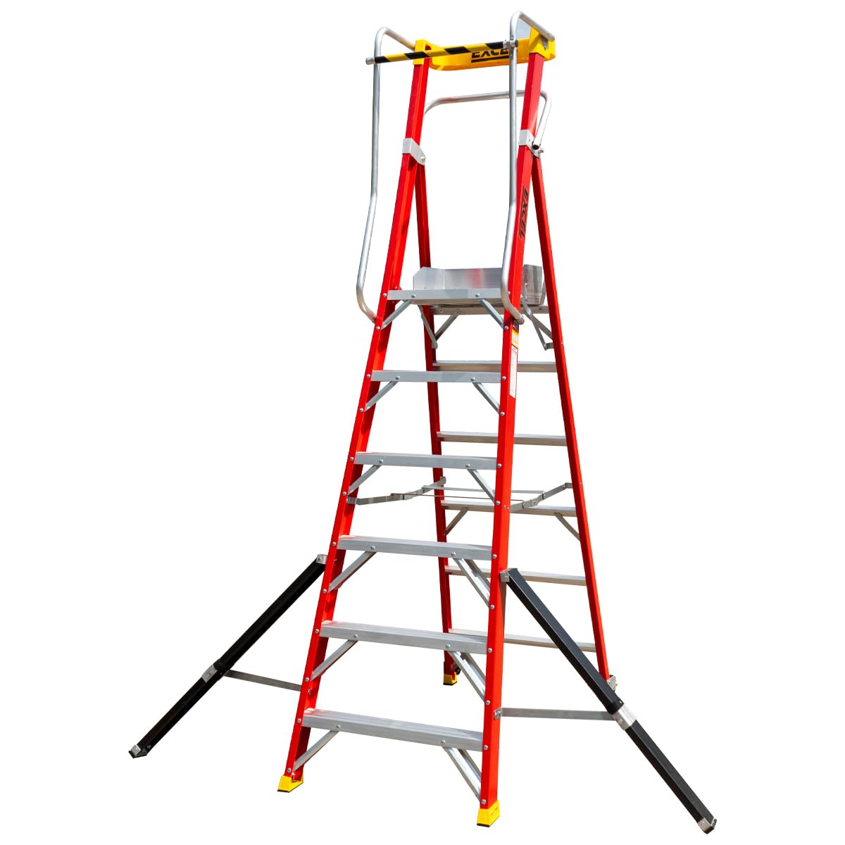 Excel Red Electricians Fibreglass Podium Stepladder 6 Tread 2.61M En131-7 - Heavy Duty 6 Treads Ladder, Foldable Ladder, Folding Stepladder, Lightweight Stepladder, Fibreglass Stepladder