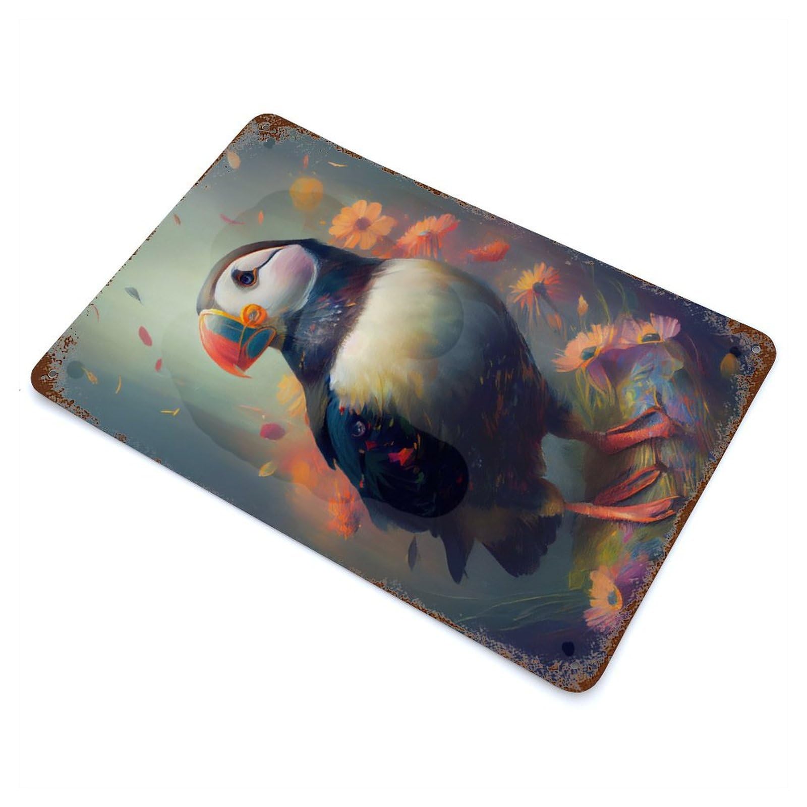 Distressed Metal Wall Sign The Sociable Puffin 11.8"x7.9", Vintage Wall Decor for Garage, Bar And Workshop Decor