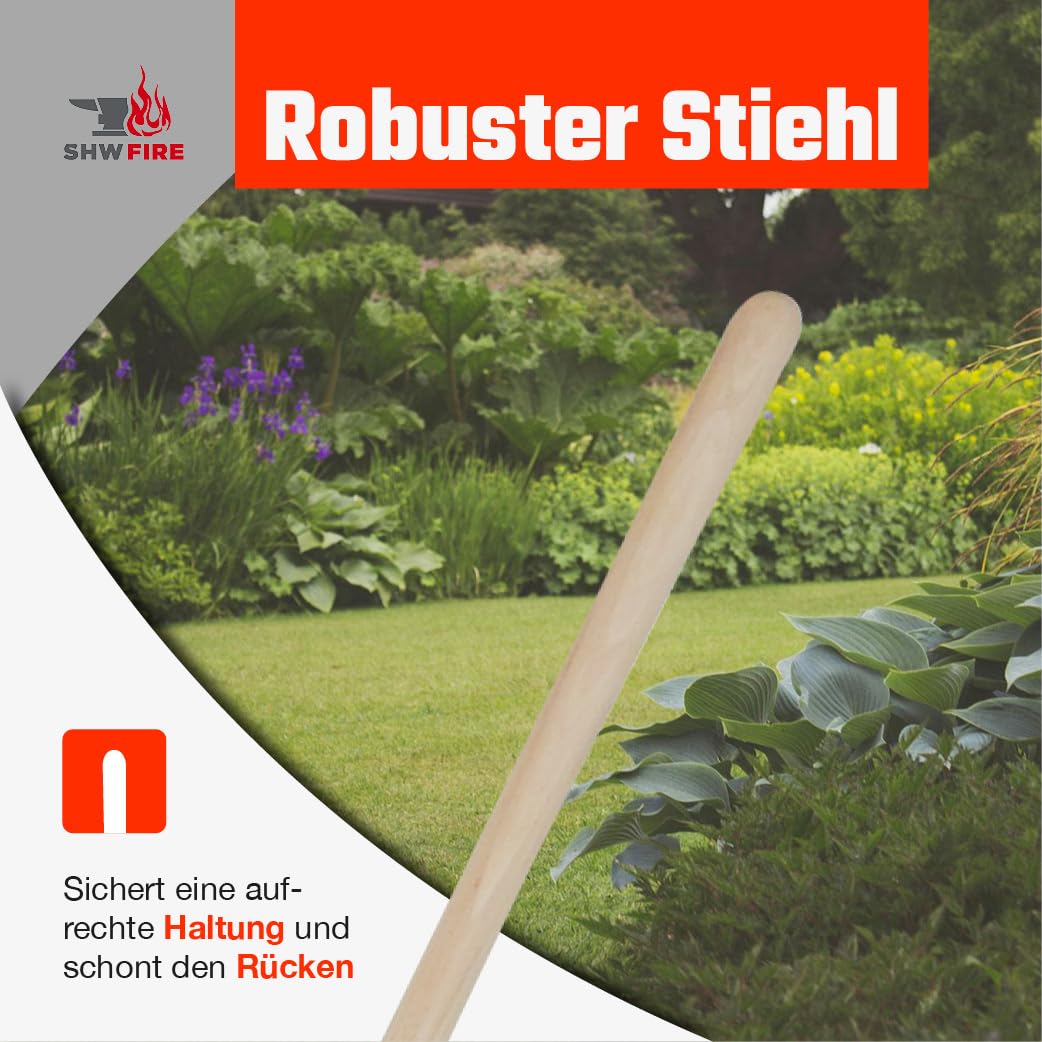 SHW-FIRE | Hallenser Alu Flachrandschaufel 130 cm Buchenholzstiel, 1,8 mm Aluminium, Stahlschutzkante, vielseitig für Garten, Hof, Futter & Schnee - Aluschaufel & Schippe | Made in Germany
