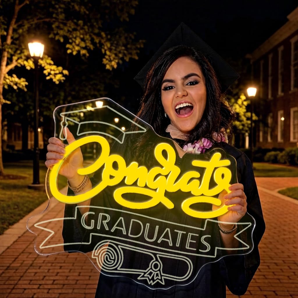 Congrats Grad Neon Sign, LED Graduation Light Up Sign, Class of 2026 Graduation Decorations College Kindergarten Preschool High School Congratulations LED Prom Party Backdrop Wall Decor
