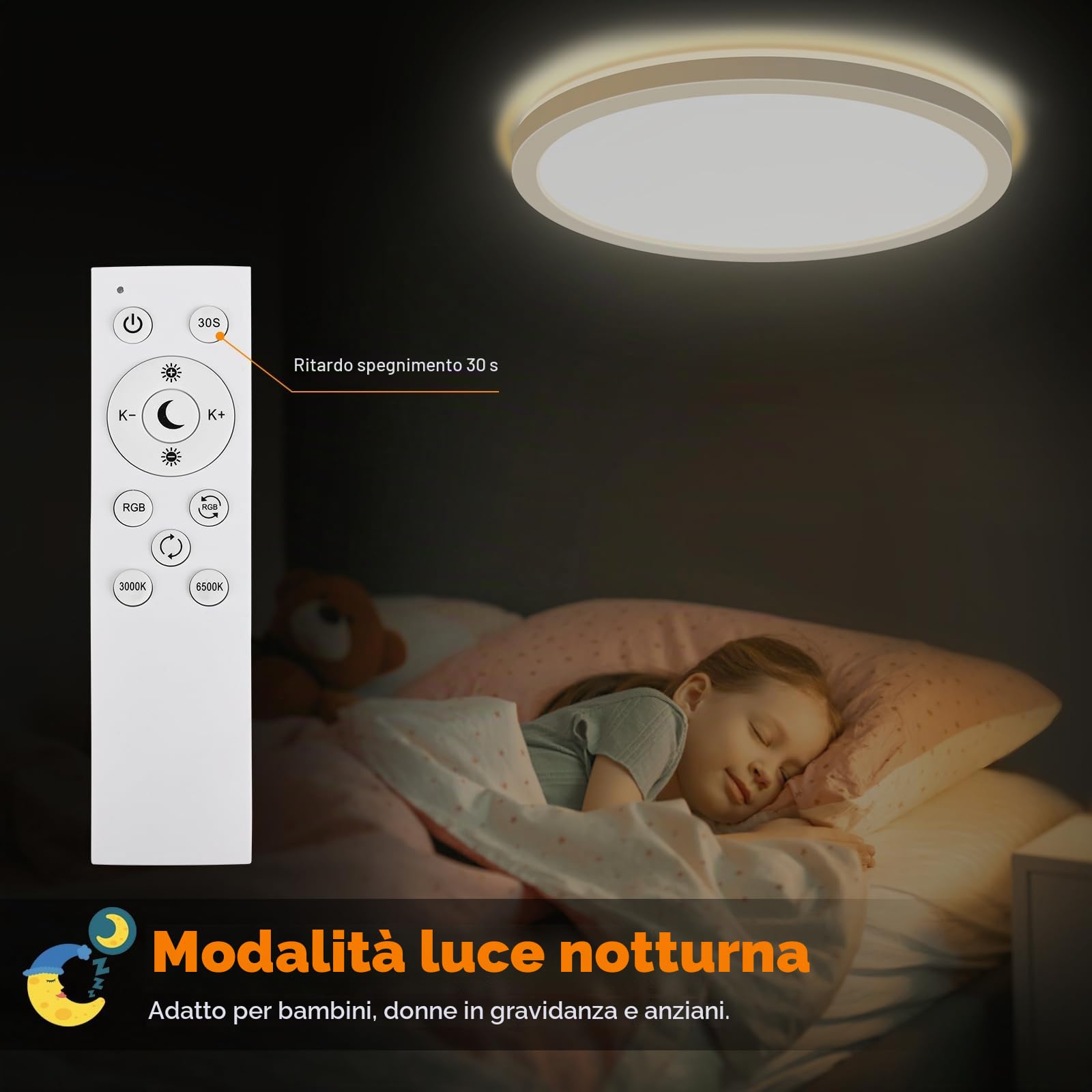 LEZOE Plafoniera LED RGB dimmerabile con telecomando, lampada da soffitto LED 24W 2650LM che cambia colore con retroilluminazione RGB 3000K-6500K per soggiorno, cameretta, camera da letto φ30x2,5cm