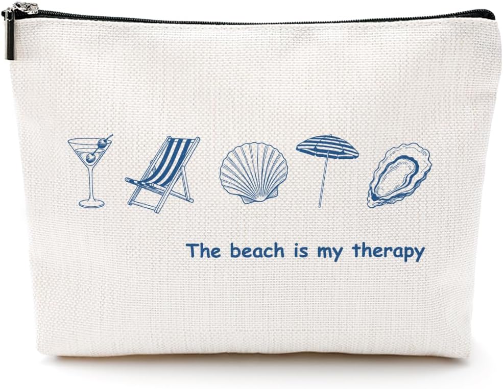 The Beach Is My Therapy Makeup Bag, Travel Toiletry Organizer for Women