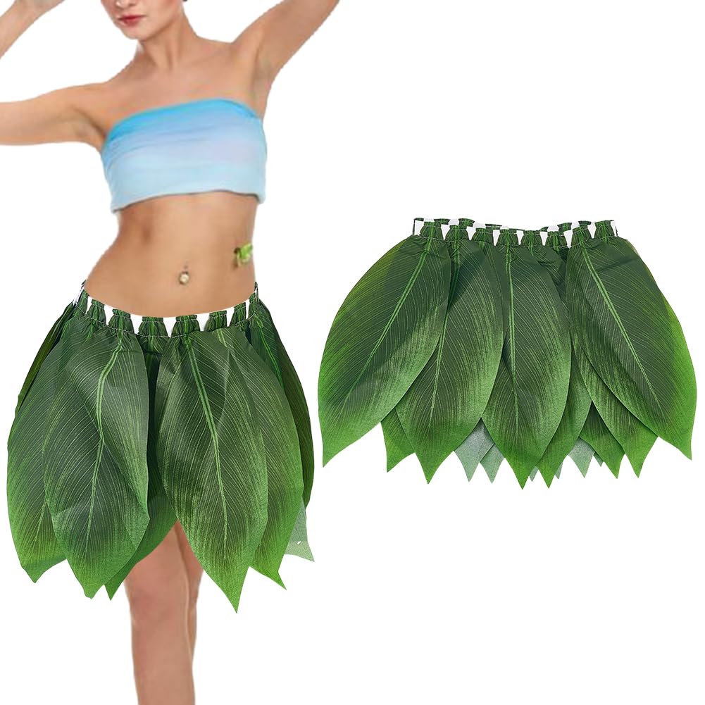 HOBBIESAY Girls Boys Costume Necklace Flower Clip Hawaii Garland Green Leaf Hula Grass Skirt Hawaiian Ti Leaf Hula Green Skirt Luau Party Accessory Hawaiian Costume for Beach Luau Party